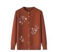 Generico Cardigan Lavorato a Maglia per Mezza età E Anziani, da Vecchia Signora, Casual, da Nonna, con Scollo a Giro, con Ricamo, da Mamma, Caldo, Cappotto, Giacca, Primavera E Autunno, Color Caramel
