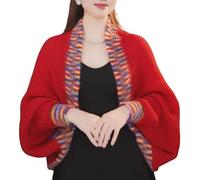Generico Cardigan Rosso in Maglia da Donna Scialle con Maniche Lunghe Bolero Coprispalle per Autunno Inverno Abito da Sera Sposa Damigelle d'Onore Madre della Sposa
