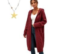 Generico Cardigan Sweaters for Women Long Sleeve Open Front with Pockets, Lightweight Womens Cable Knit Cardigan Sweater Outerwear (Burgundy,5XL)