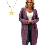 Generico Cardigan Sweaters for Women Long Sleeve Open Front with Pockets, Lightweight Womens Cable Knit Cardigan Sweater Outerwear (Purple,4XL)