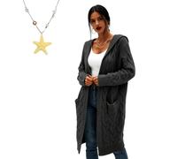 Generico Cardigan Sweaters for Women Long Sleeve Open Front with Pockets, Lightweight Womens Cable Knit Cardigan Sweater Outerwear (Dark Gray,5XL)