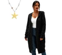 Generico Cardigan Sweaters for Women Long Sleeve Open Front with Pockets, Lightweight Womens Cable Knit Cardigan Sweater Outerwear (Black,M)