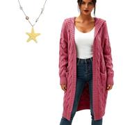 Generico Cardigan Sweaters for Women Long Sleeve Open Front with Pockets, Lightweight Womens Cable Knit Cardigan Sweater Outerwear (Rose Red,3XL)