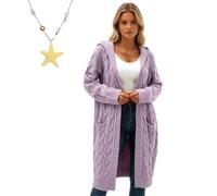 Generico Cardigan Sweaters for Women Long Sleeve Open Front with Pockets, Lightweight Womens Cable Knit Cardigan Sweater Outerwear (Light Purple,M)