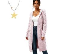 Generico Cardigan Sweaters for Women Long Sleeve Open Front with Pockets, Lightweight Womens Cable Knit Cardigan Sweater Outerwear (Pink,4XL)