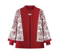 Generico Cardigan Twinset da Donna per Donne di Mezza età E Anziane, Coordinato Lavorato A Maglia, Cardigan E Maglione - Due Pezzi, Poncho con Stampa Floreale E Maglione, Maglieria Granny, Rosso L
