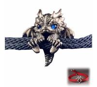 Generico Carino braccialetto drago d'argento,Braccialetto drago d'argento regolabile,Braccialetto con drago vintage,Bracciale in corda di drago intrecciato,Braccialetto drago personalizzato (blu)