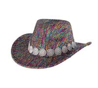 Generico Carnevale Cappello Cowboy Donna Hat con Paillettes a a Tesa Larga Cappelli Occidentale Cowgirl Western Unisex Uomo e Donna Feste a Tema Cappello Panama in Vintage con Decorazione a Catena