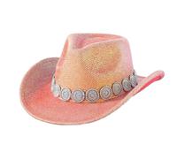 Generico Carnevale Cappello Cowboy Donna Hat con Paillettes a a Tesa Larga Cappelli Occidentale Cowgirl Western Unisex Uomo e Donna Feste a Tema Cappello Panama in Vintage con Decorazione a Catena