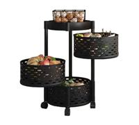 Generico Carrelli For Scaffali, Cestello Portaoggetti Rotondo, Scaffale Girevole For Frutta E Verdura, Salvaspazio, For Cucina, Bagno, Camera Da Letto(Black,3 tiers)