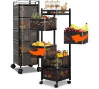 Generico Carrello Con Ruote Portatutto Richiudibile Multiuso con Cestelli Capienti e Struttura Salvaspazio per Cucina Bagno e Ufficio Design Pieghevole con Ruote Frenanti (Nero Quadrato, 5 Cestelli)