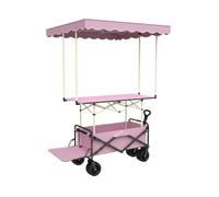 Generico Carrello for venditori portatile con tettuccio e tavolo allungabile, carro pieghevole for carichi pesanti for cibo da strada, mercati ed eventi, carrello pieghevole for tutti i terreni(Pink)