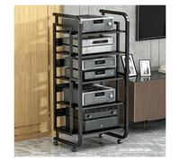 Generico Carrello HiFi A 5 Ripiani Nero Con Ruote,rack Aperto Per Riporre Amplificatori E Lettori CD, Supporto Regolabile Mobile Per Apparecchi Audio Domestici