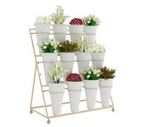 Generico Carrello portafiori a 3 Ripiani per carichi Pesanti con 4 Ruote universali, ripiano in Ferro battuto per Piante, Ideale per Patio, Giardino, Soggiorno ed Eventi all'aperto