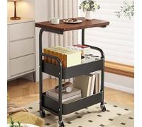 Generico Carrello Portaoggetti Con Piano Da Legno Tavolo, Carrello Con Ruote Portatutto, Tavolini A Forma Di C, Per Camera Bagno Ufficio, Rosa(Nero)