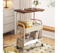 Generico Carrello Portaoggetti Con Piano Da Legno Tavolo, Carrello Con Ruote Portatutto, Tavolini A Forma Di C, Per Camera Bagno Ufficio, Rosa(Cream)