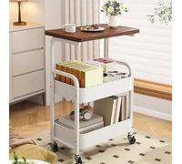Generico Carrello Portaoggetti Con Piano Da Legno Tavolo, Carrello Con Ruote Portatutto, Tavolini A Forma Di C, Per Camera Bagno Ufficio, Rosa(White)