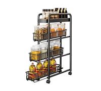 Generico Carrello Portaoggetti Sottile Con Rotelle,carrello Portaoggetti For Scaffali A 3/4/5 Livelli,ripiano Con Spazio Vuoto Con Cestello Estraibile, For Luoghi Stretti(Black,4 tiers-Width 19cm)