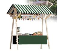 Generico Carrello portavivande Pieghevole in Legno - Bancarella Leggera con Tenda da Sole per mercati agricoli e fiere Artigianali, espositore Portatile per Esterni, Senza Ruote, 150x60x200 cm