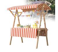 Generico Carrello portavivande Pieghevole in Legno - Bancarella Leggera per mercati agricoli e fiere Artigianali, espositore per Esterni con Tenda da Sole, Design Portatile, 150x60x200 cm