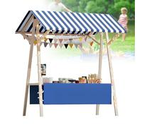 Generico Carrello portavivande Pieghevole in Legno con Tenda da Sole - Bancarella per venditori all'aperto per mercati agricoli, fiere di Strada e Artigianali - Espositore Portatile 150x60x200 cm