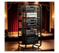 Generico Carrello Supporto HiFi Moderno A 5 Ripiani In Nero Con Ruote, Rack AV Aperto Decorativo Per Apparecchi Stereo,mobile Multimediale Elegante Per Salotto E Sala D’ascolto