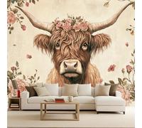 Generico carta da parati 3d 250x420cm Yak Nel Cespuglio Di Fiori carta da parati effetto marmo Tela decorativa 3D senza cuciture, ottima per ambienti eleganti come ufficio o sala riunioni EB24-5549