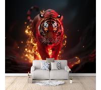 Generico Carta Da Parati 3D xxl Tigre Di Fuoco, Quadri Carta Da Parati Fiori Predator Glitter 250X175cm Testata Letto Perfetto Per Case In Affitto Senza Odore Stesura Diretta Sulla