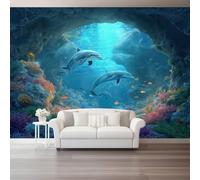 Generico Carta da Parati 400 x 280 cm（WxH, Vita Marina Arti Decorative Delfini Coralli Decorazione da Parete Carta Parati Soggiorno Camera Letto Blu scuro