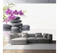 Generico Carta da Parati Adesiva Acquerello 200 x 140 cm (W x H) Carta da Parati Autoadesiva Muro Rocce Nere Orchidee Viola Pattern per Soggiorno Camera da Letto Cucina Pellicola Mobili Adesiva
