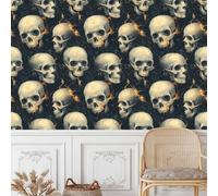 Generico Carta da Parati Adesiva per Pareti Mobili Autoadesiva Muro 40×600CM Scheletro Carta da Parati Camera da Letto Motivo A Teschio Retrò Fantasia Impermeabile Bagno Cucina Armadio PVC