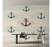 Generico Carta da Parati Ancora Camera da Letto 150 x 105 cm, Carta da Parati Tessuto Non Tessuto Oceano costiero nautico per Soggiorno Ufficio Decorazione Parete Y&W11