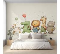 Generico Carta da Parati Animale dei Cartoni Animati, Fotomurale Leone Carino Giraffa Orso per Camera da Letto Decorazioni Parete, Carta Parati Effetto Decorativi Wallpaper, 352 x 250 cm D&O80