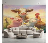 Generico Carta da Parati Animali da Fattoria, 300X210cm, Carta da Parati Tessuto Non Tessuto Maiale Anatra Pecora Pollo, Camera da Letto Decorazioni Parete Soggiorno Decorazione Cucina Décor EL&D53