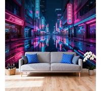 Generico Carta Da Parati Autoadesiva Con Motivo Strade Illuminate Al Neon, Stampa Artistica Su Tessuto Non Tessuto, Rimovibile, Adesiva, Cyberpunk, Adesivi Murali Per Camera Da Letto, Soggiorno, Div