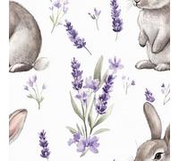 Generico Carta da Parati Autoadesiva Coniglio Lavanda Decorativo Sfondo 44x1000 cm Animali Dipinti Carta da Parete Adesivo Vinile Tessuti non tessuti Soggiorno Camera Da Letto Bagno