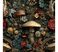 Generico Carta da Parati Autoadesiva Fiori Funghi Decorativo Sfondo 44x1000 cm Dipinto Vintage Carta da Parete Adesivo Vinile Tessuti non tessuti Soggiorno Camera Da Letto Bagno