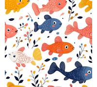 Generico Carta da Parati Autoadesiva Pesce Colorato Decorativo Sfondo 44x1000 cm Acquerello Carino Carta da Parete Adesivo Vinile Tessuti non tessuti Soggiorno Camera Da Letto Bagno