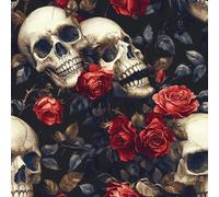 Generico Carta da Parati Autoadesiva Teschio Rose Decorativo Sfondo 44x500 cm Dipinto Vintage Fiori Carta da Parete Adesivo Vinile Tessuti non tessuti Soggiorno Camera Da Letto Bagno