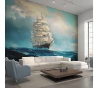 Generico Carta da Parati Barca a Vela Camera da Letto 150 x 105 cm, Carta da Parati Tessuto Non Tessuto Mare Nautico Pittura a Olio per Soggiorno Ufficio Decorazione Parete Y&W14