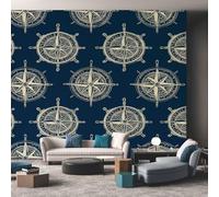 Generico Carta da Parati Bussola, 260X175cm, Carta da Parati Tessuto Non Tessuto Blu Navy Mare, Camera da Letto Decorazioni Parete Soggiorno Decorazione Cucina Décor D11