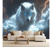 Generico Carta da Parati Camera da Letto Lupo Cielo Fulmine Animali Fotografica 3D 400x280 cm Fotomurali Non Tessuto Opaco Murales Per Soggiorno Ufficio Camera Ragazzi Muro di Sfondo Decor da Parete
