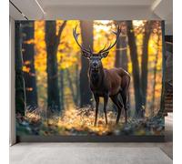 Generico carta da parati cameretta 250x370cm Alce Della Foresta carta da parati floreale Stampa 3D su tela effetto olio senza interruzioni, per salotto o stanza degli ospiti EB24-6569