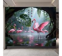 Generico carta da parati cameretta 250x370cm Bellissimo Fenicottero carta da parati floreale Stampa 3D su tela effetto olio senza interruzioni, per salotto o stanza degli ospiti EB24-2553