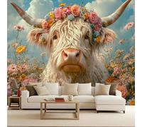 Generico carta da parati cameretta 250x370cm Bovini In Fiore carta da parati floreale Stampa 3D su tela effetto olio senza interruzioni, per salotto o stanza degli ospiti EB24-9686
