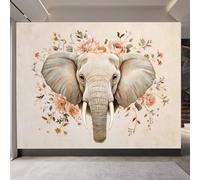 Generico carta da parati cameretta 250x370cm Elefante Nel Campo Di Fiori carta da parati floreale Stampa 3D su tela effetto olio senza interruzioni, per salotto o stanza degli ospiti EB24-5583
