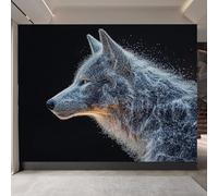 Generico carta da parati cameretta 250x370cm Lupo Bianco Con La Punta Di Stella carta da parati floreale Stampa 3D su tela effetto olio senza interruzioni, per salotto o stanza degli ospiti EB24-6476