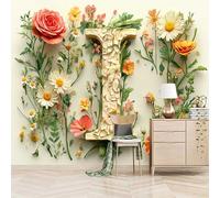 Generico carta da parati cameretta 250x370cm Puzzle Di Fiori Colorati I carta da parati floreale Stampa 3D su tela effetto olio senza interruzioni, per salotto o stanza degli ospiti EB24-342