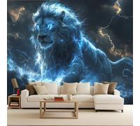 Generico Carta da Parati Cielo Fulmine Animali Leone Fotografica 3D Fotomurali Non Tessuto Opaco Murales Per Camera da Letto Soggiorno Ufficio Camera Ragazzi Muro di Sfondo Decor da Parete 350x256 cm