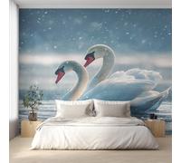 Generico Carta da Parati Cigno Bianco, Fotomurale Animale Romantico per Camera da Letto Decorazioni Parete, Carta Parati Effetto Decorativi Wallpaper, 300 x 210 cm D&O103